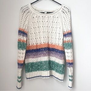 Sundance Cable Knit Sweater Womens Size Small  White Stripe Long Sleeve